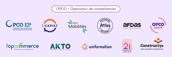 Logos des 11 opérateurs de compétences (OPCO) en France