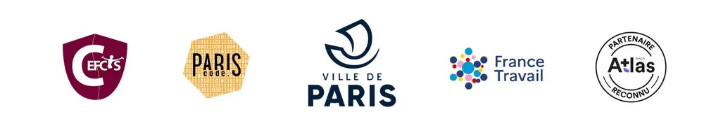 Logos Ville de Paris, France Travail et OPCO ATlas